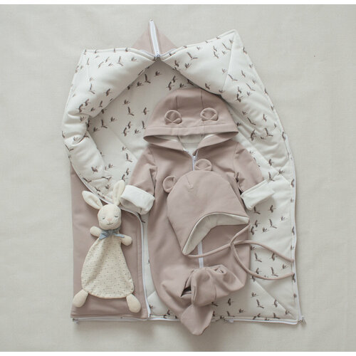 Демисезонный комплект на выписку из футера, для новорожденного, 56 размер, бежевый, MAMINY ZAPISKY