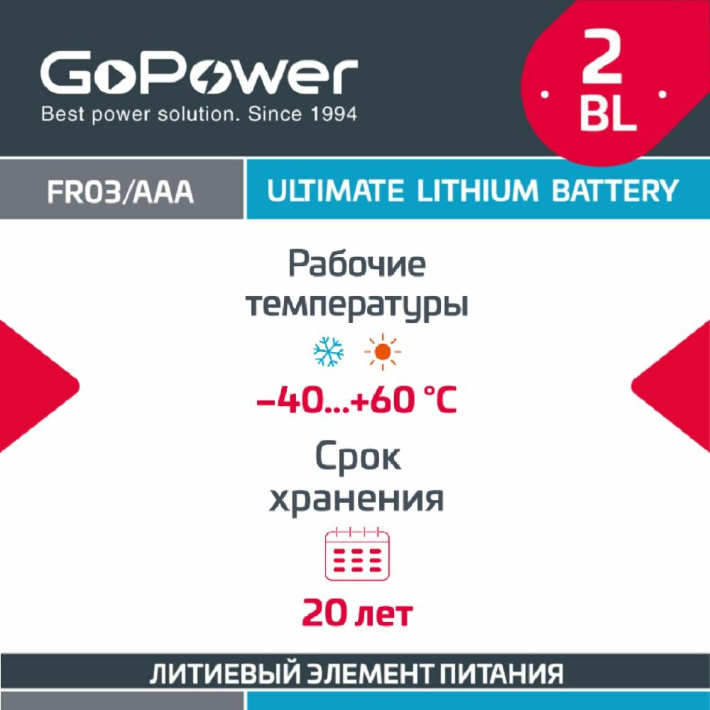 Батарейка GoPower FR03 AAA BL2 Lithium 1.5V — фото 1
