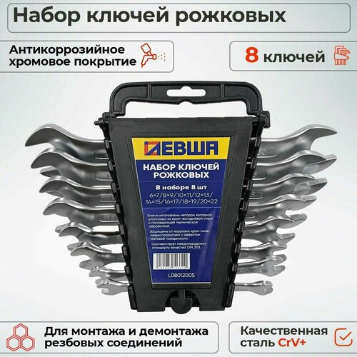 Набор ключей рожковых 8 предметов (6-22 мм.) пластиковый бокс / левша