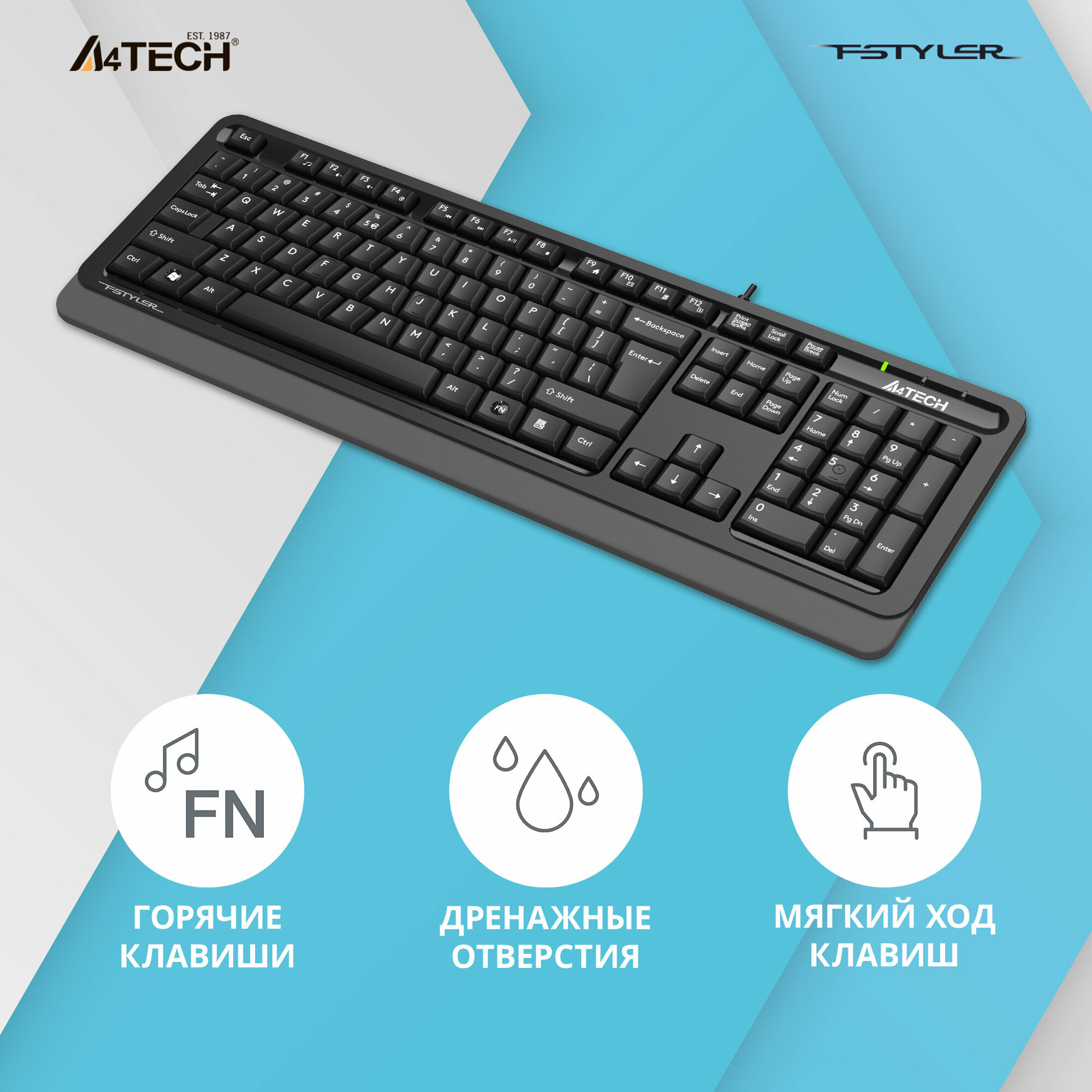 Клавиатура A4TECH Fstyler FKS10, USB, черный оранжевый [fks10 orange] - фото №9