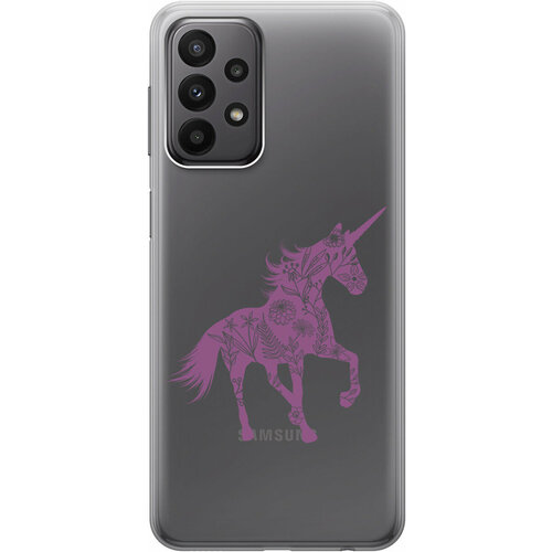 Силиконовый чехол на Samsung Galaxy A23 4G, Самсунг А23 4Г с 3D принтом Floral Unicorn прозрачный матовый чехол musical unicorn для samsung galaxy a23 4g самсунг а23 4г с 3d эффектом розовый