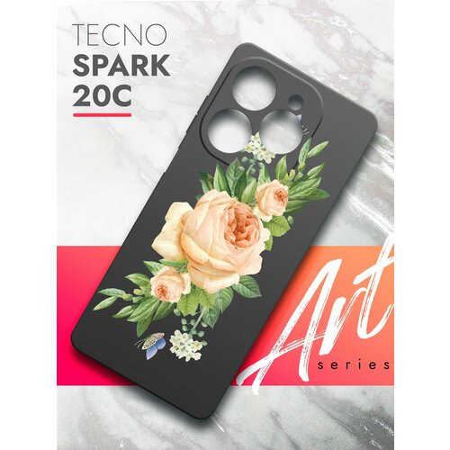 Чехол на Tecno Spark 20C (Техно Спарк 20С) черный матовый силиконовый с защитой (бортиком) вокруг камер, Brozo (принт) Бежевые Розы чехол на tecno spark 20c техно спарк 20с черный матовый силиконовый с защитой бортиком вокруг камер brozo принт корги в пончике