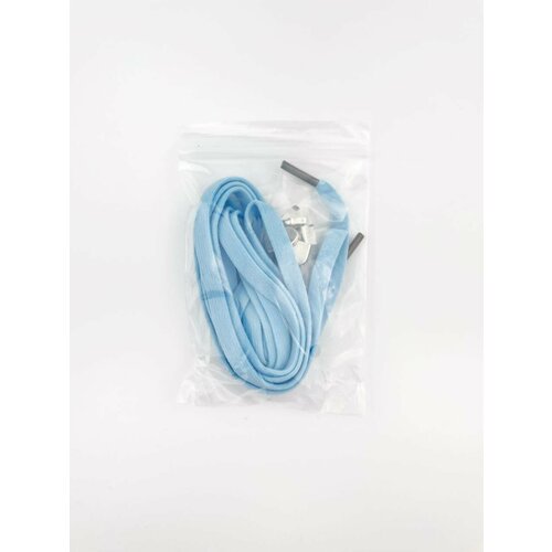 Шнурки для обуви эластичные плоские с фиксаторами зажимами металлическими голубые - 1 пара