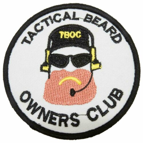 Патч, шеврон с вышивкой для одежды. На липучке. Tactical Beard Owners Club белая, круглая [ / ]