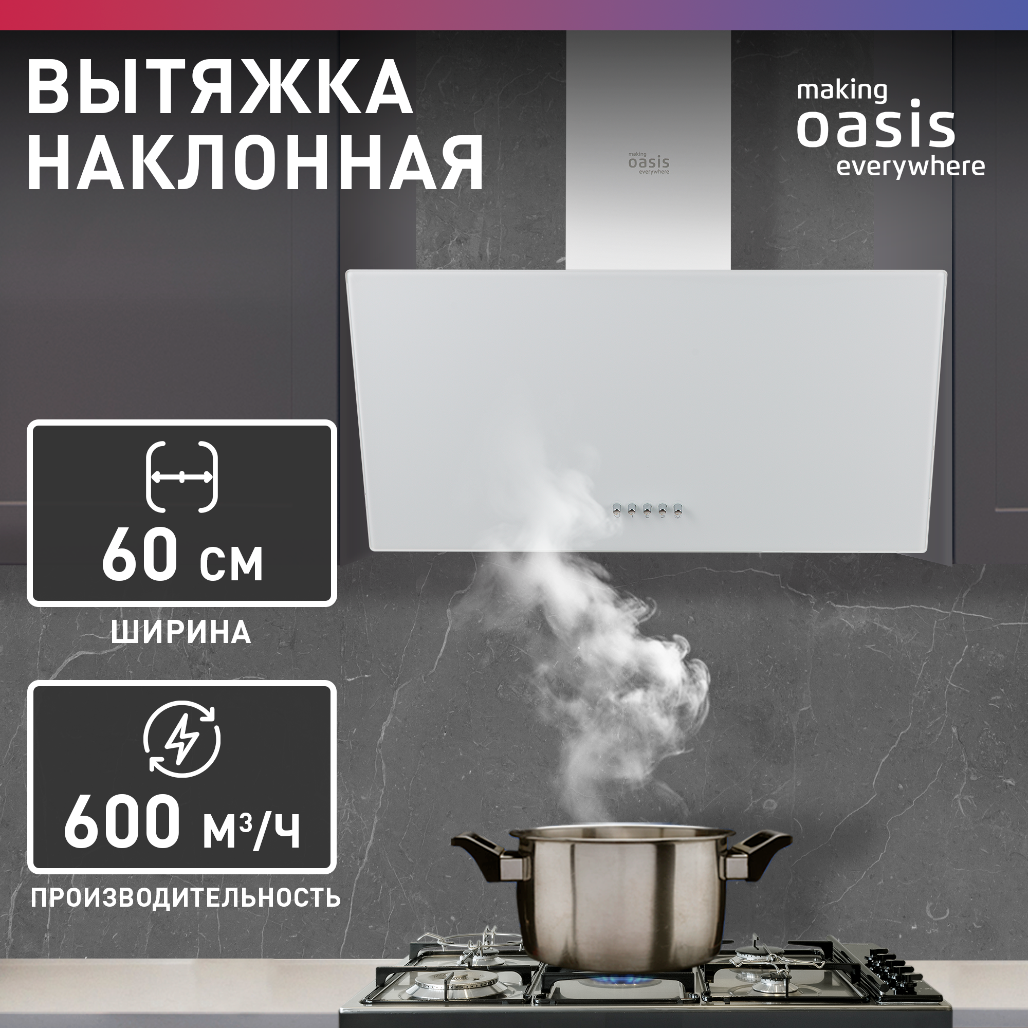 Вытяжка кухонная на 60 см making Oasis everywhere NP-60W / для кухни наклонная