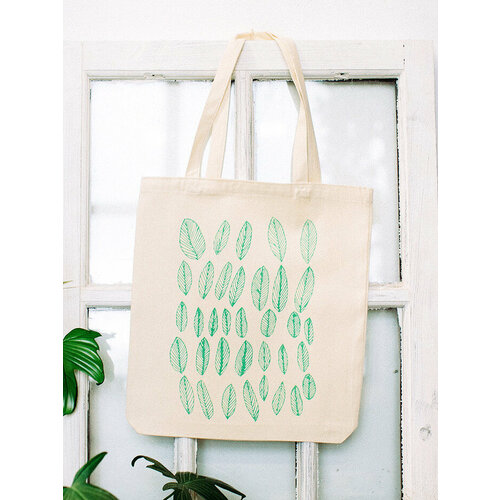 Сумка шоппер простые вещи, фактура гладкая, зеленый, белый