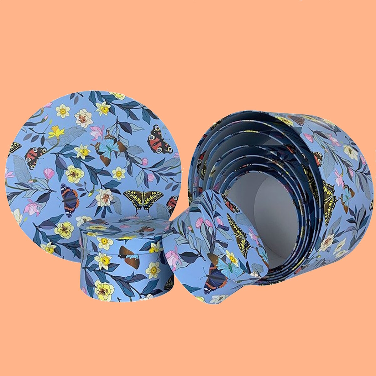 фото Подарочная круглая Коробка/"Цветы и Бабочки"/Размеры 16,8*9,7/1 шт