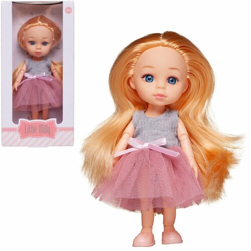 Кукла 16см Малышка-милашка в серо-розовом платье с бантом - Junfa [WJ-30331]