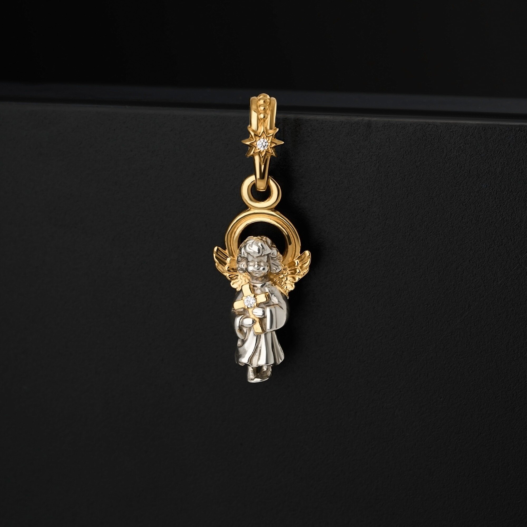 Подвеска Ангел-Хранитель Иконка православная Серебро 925 с позолотой 999, Ангелок для ребенка, любимого человека, защитник, кулон двухсторонний амулет