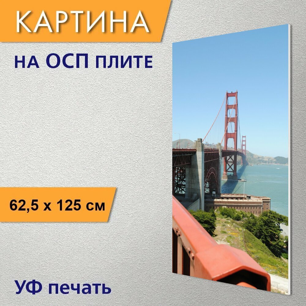 Вертикальная картина на ОСП "Мост золотые ворота, золотые ворота, мост" 62x125 см. для интерьериа