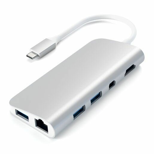 USB адаптер Satechi Aluminum Type-C Multimedia Adapter. Цвет серебряный.