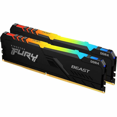 Оперативная память Kingston 32GB DDR4 2666MHz DIMM FURY Beast Black RGB PnP KF426C16BB12AK2/32 kit 2x16Gb, CL16, 1.2V 288-pin Non-ECC модуль памяти kingston fury beast black rgb ddr5 dimm 6000mhz pc48000 cl36 32gb kit 2x16gb kf560c36bbeak2 32