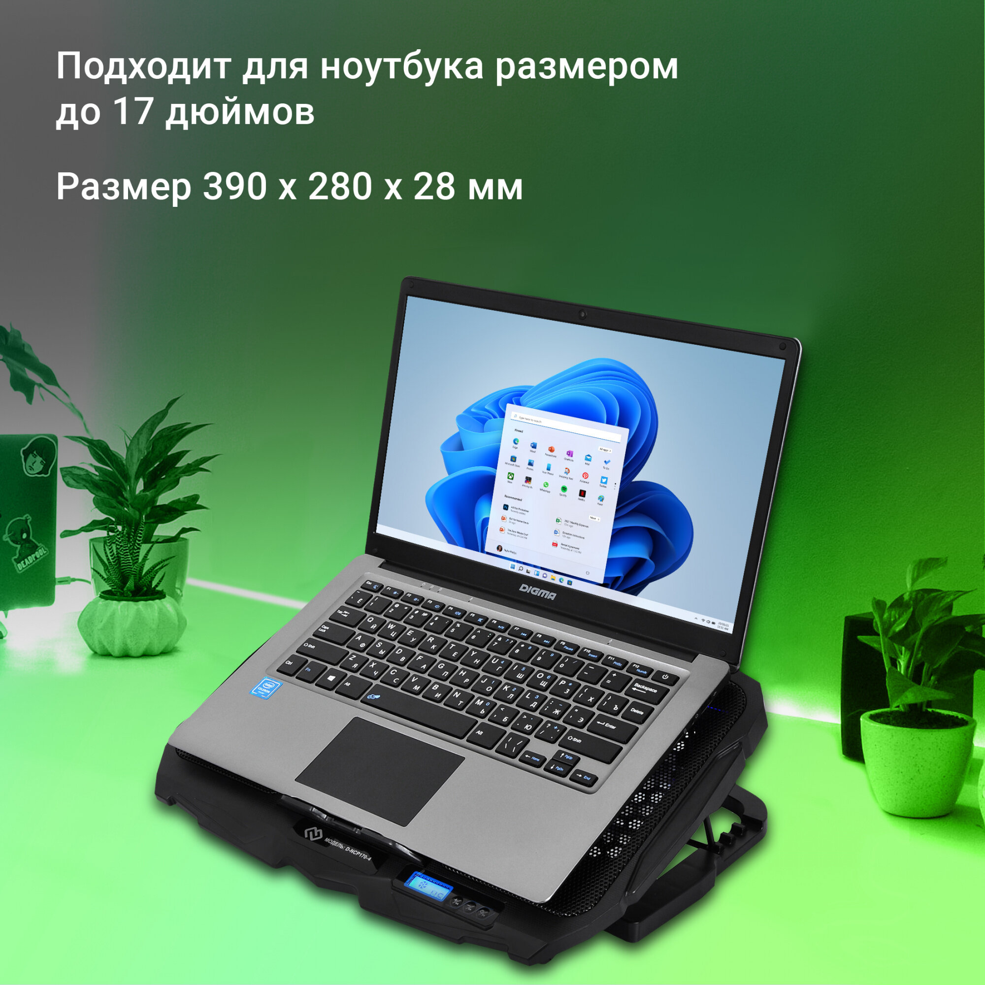 Подставка для ноутбука Digma 17"390x280x28мм 2xUSB 4x 70/125ммFAN 750г черный - фото №16