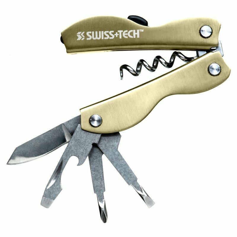 Микро набор со штопором SWISS TECH VINTAGE CORKSCREW TOOL GOLD 8-IN-1