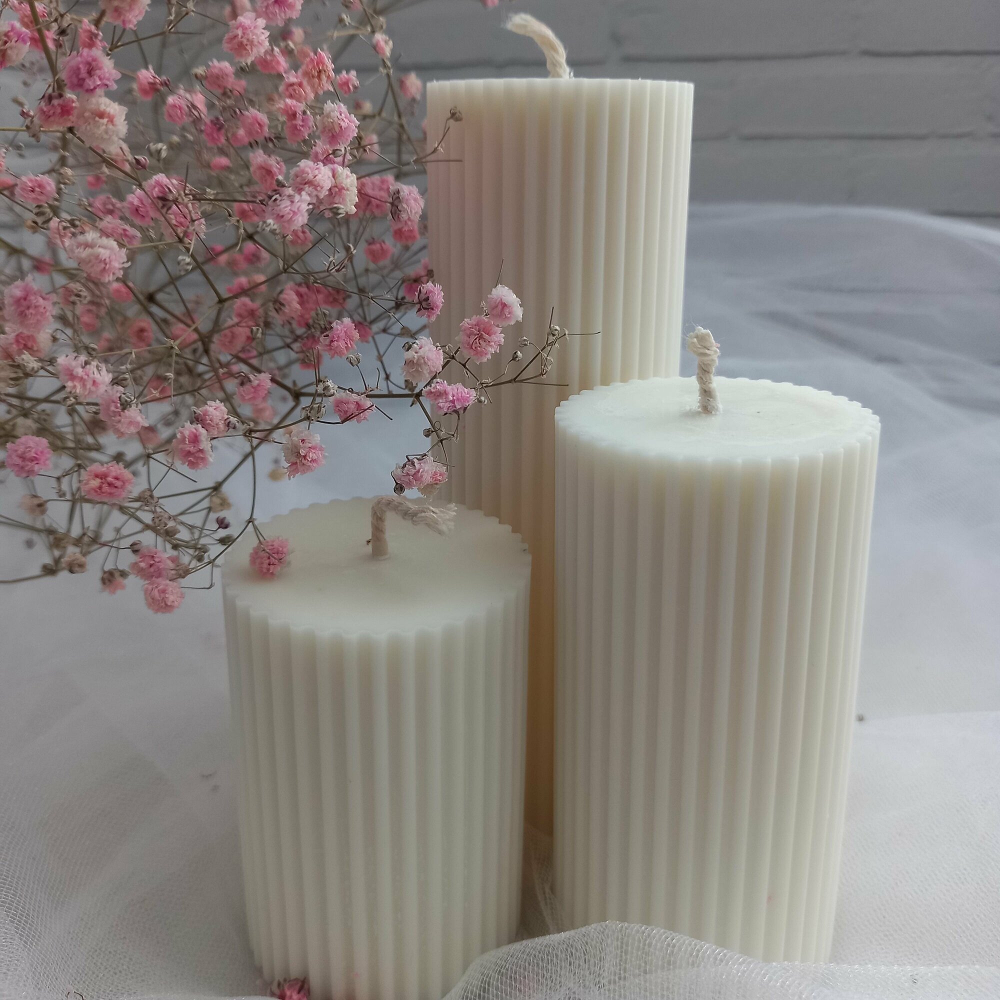 фото Набор свечей ручной работы "Столбики" 3 шт/7,5 см/10 см/15 см/ соевый воск