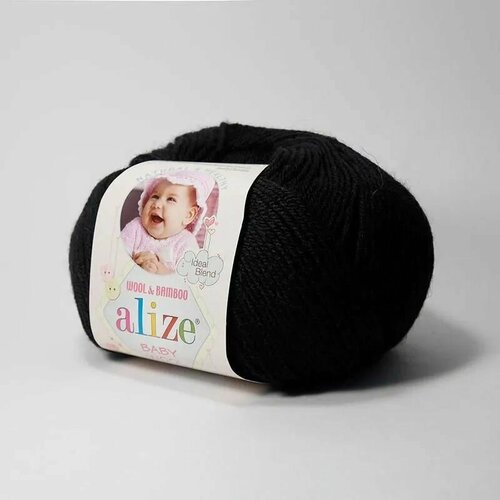 Пряжа Baby Wool, цвет: 60 - Черный, 3 шт, Бамбук 20%, Шерсть 40%, Акрил 40%, 50 гр. 175 м.