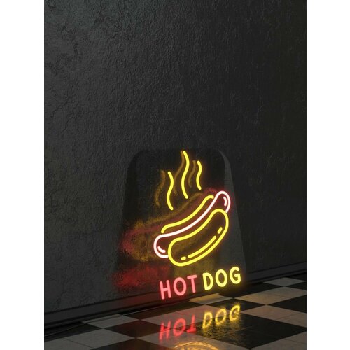 Неоновая вывеска Хот-Дог / Hot Dog / в кафе, ресторан