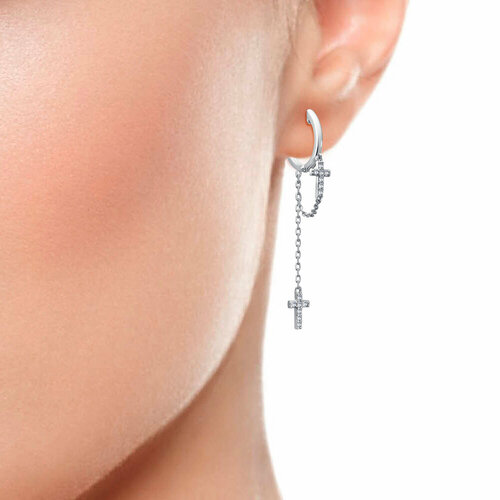 Серьги конго Sirius Jewelry, серебро, 925 проба, родирование, фианит, размер 15 мм, , белый