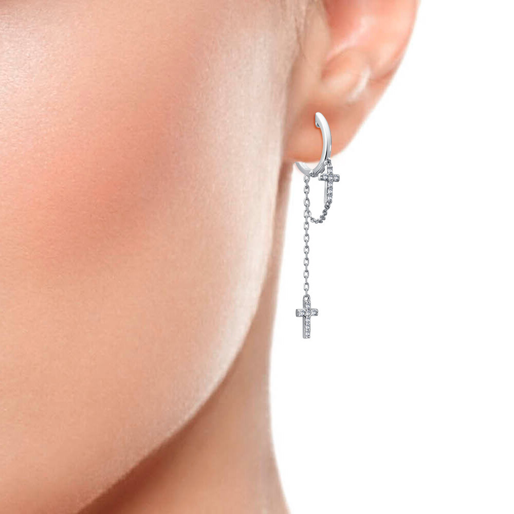 Серьги конго Sirius Jewelry, серебро, 925 проба, родирование, фианит, размер 15 мм, , белый