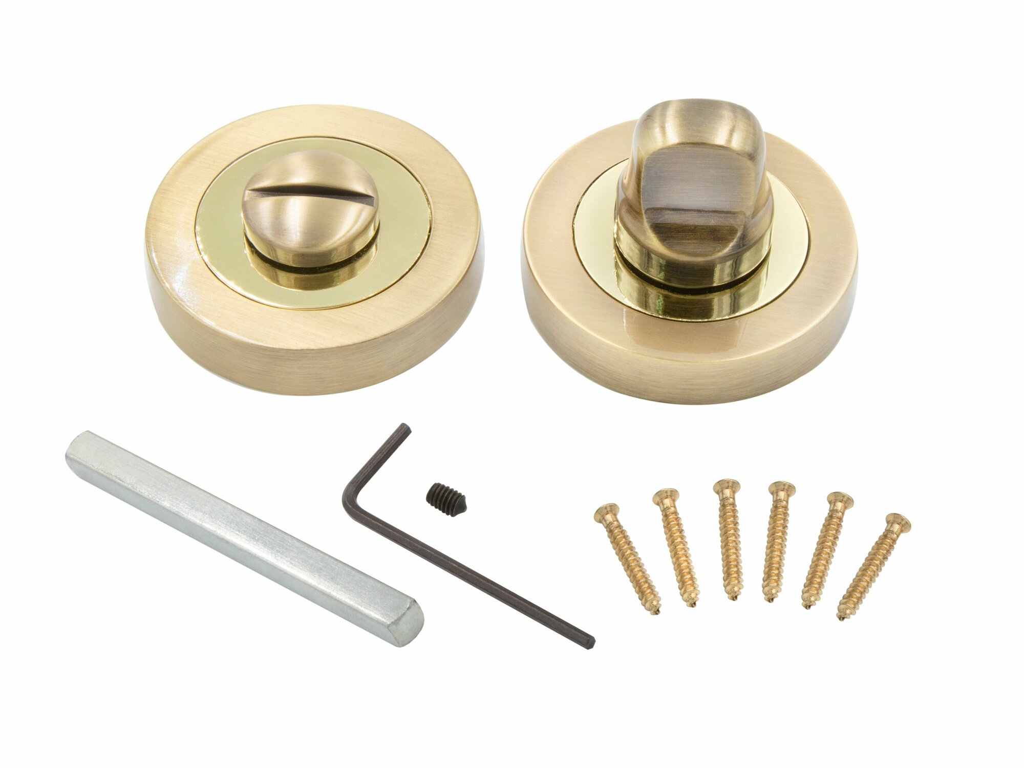 Поворотник фиксатор для двери межкомнатной сантехнический круглый O AB/GP античная бронза/золото