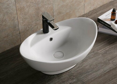 Изображение товара Раковина Ceruttispa CR7003 накладная, белая, овальная, под смеситель, с переливом 600х395х220