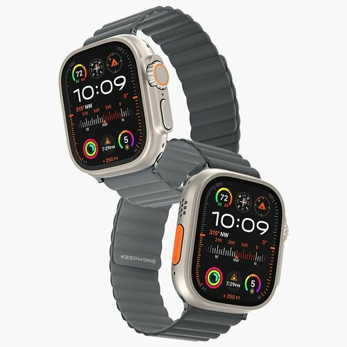 Ремешок для iWatch 49/45/44/42 mm Keephone iBands, Silicone Magnetic Snap/ Силиконовый ремешок для iWatch / Темно-серый, Светло-серый