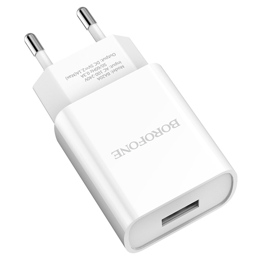 Сетевое зарядное устройство BOROFONE BA20A Sharp 1xUSB, 2A, белый