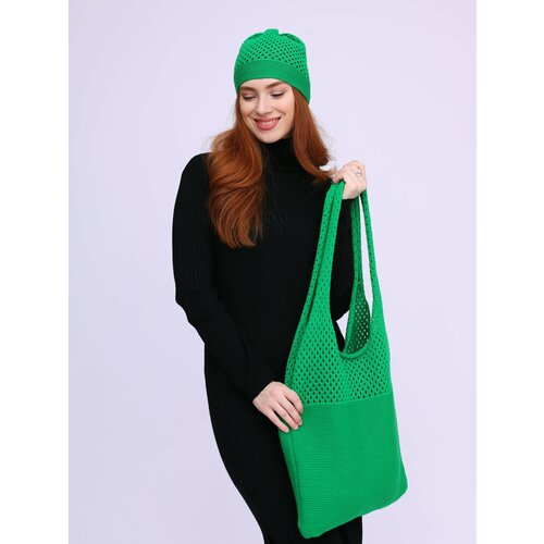 фото Сумка авоська mi ropa сумка-шоппер на плечо + вязаная шапочка в подарок, фактура вязаная, зеленый
