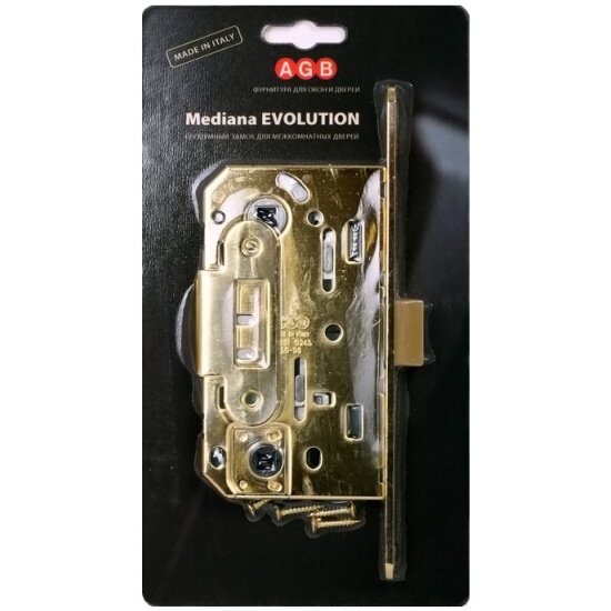 Замок межкомнатный бесшумный Agb MEDIANA EVOLUTION WC+отв. планка, ант. бронза (B01102.50.12.567)