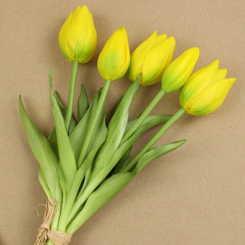 EDG Силиконовые цветы Тюльпаны Parateo 5 шт, 26 см желтые 216001,26 золотистый, золото