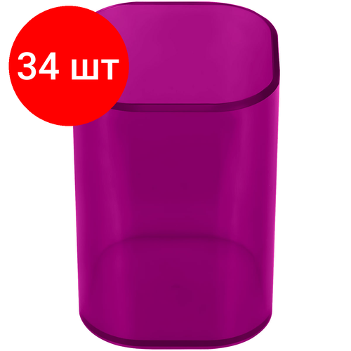 Комплект 34 шт, Подставка-стакан СТАММ Фаворит, пластиковая, квадратная, тонированная фиолетовая комплект 49 шт подставка стакан стамм фаворит пластиковая квадратная фиолетовая