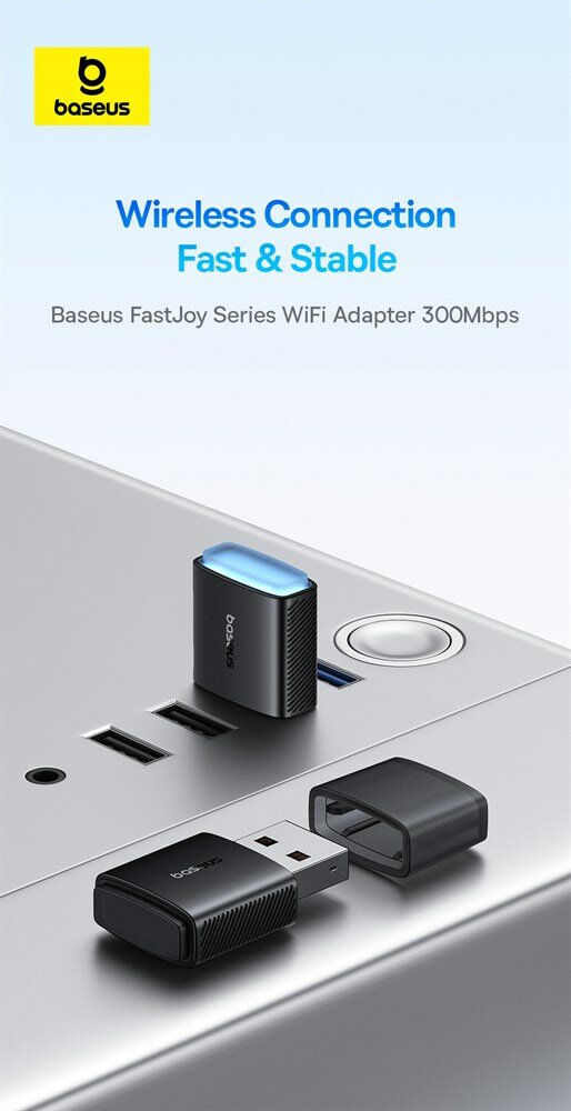 Baseus Wi-Fi адаптер Baseus FastJoy Series 300MBPS HIGH SPEED, BS-OH169 (B01317600111-03) черный