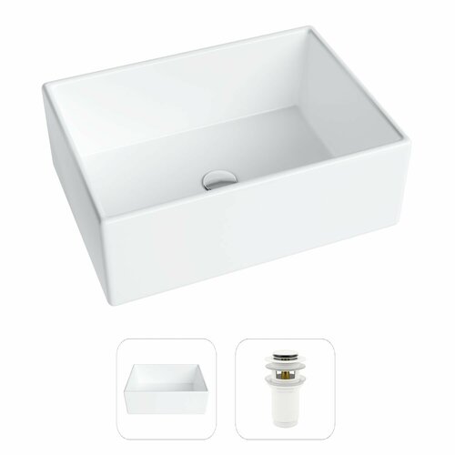 Накладная раковина в ванную Helmken 48653000 комплект 2 в 1: умывальник прямоугольный 53 см, донный клапан click-clack в цвете белый, гарантия 25 лет