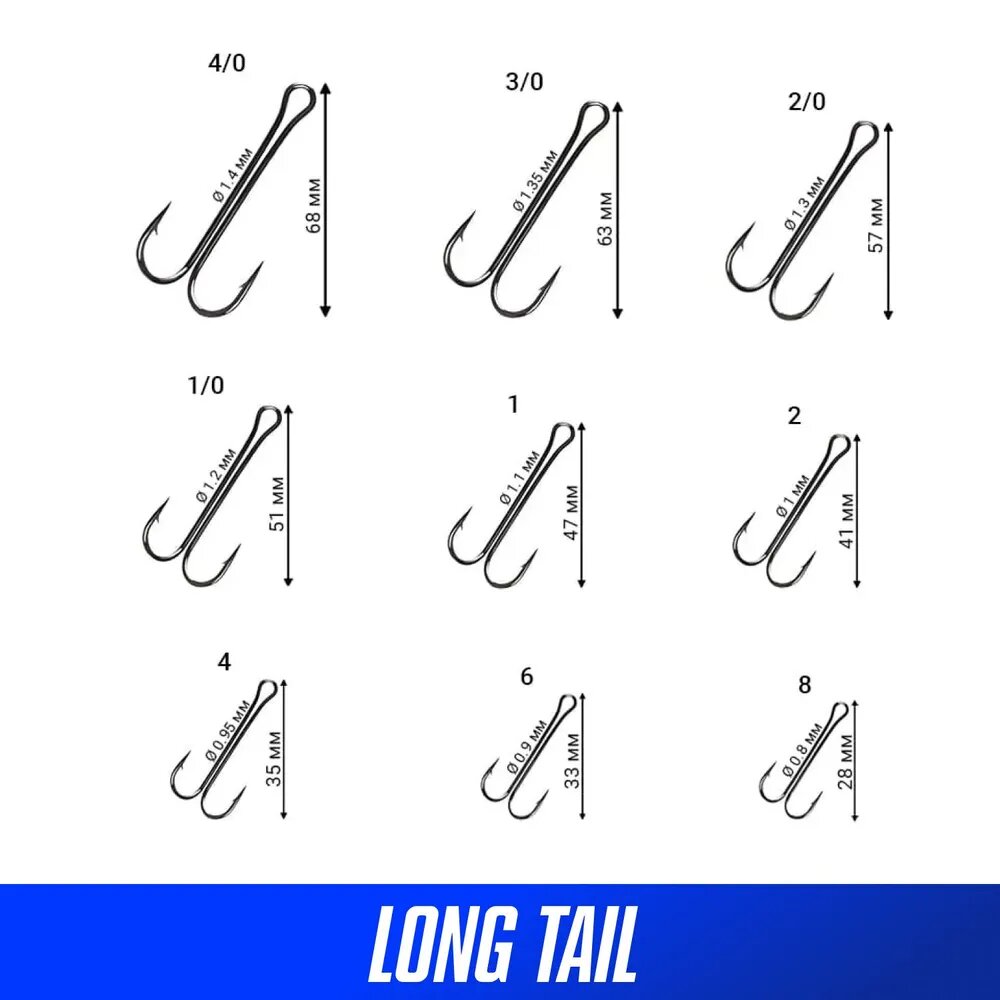 Крючки двойные Crazy Fish Long Tail Double Hook №1 длина 47 мм 4 шт — фото 1