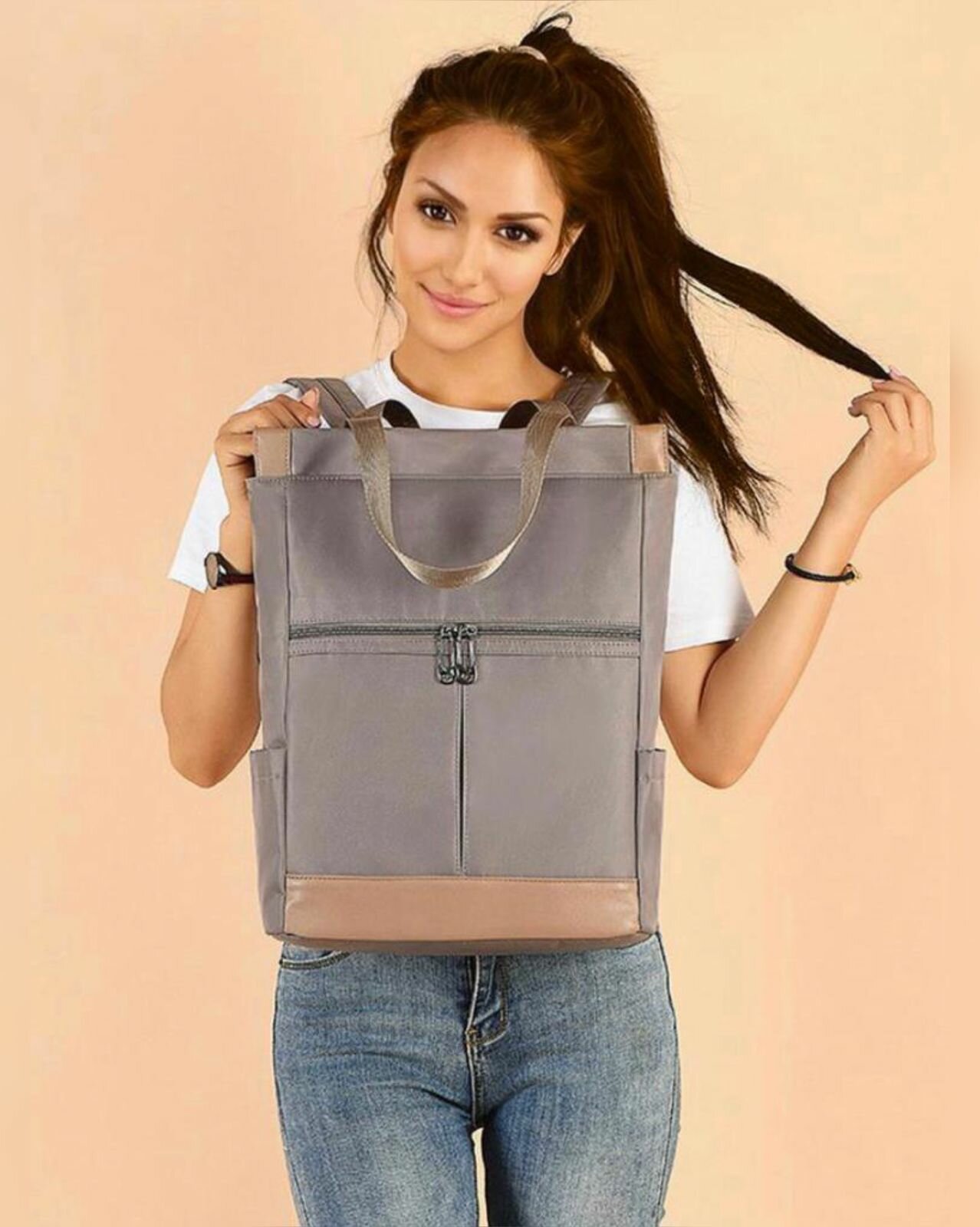 Рюкзак тоут TESORO, фактура гладкая, бежевый