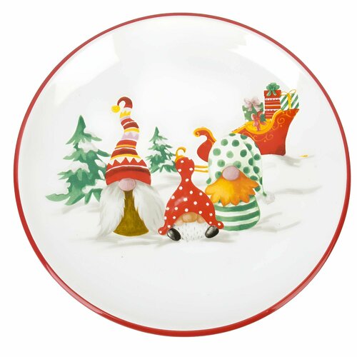 Тарелка десертная закусочная 20 см Nouvelle Рождественские гномы, керамика мелкая, для подачи блюд и сервировки стола