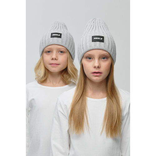 фото Шапка бини nikki bambino шапка демисезонная, размер 50/56, серый, белый