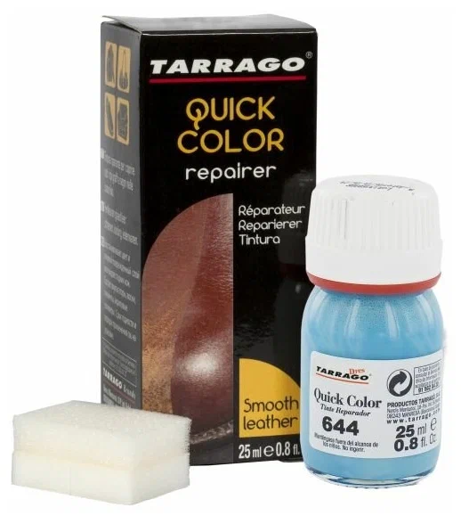 Крем-восстановитель для гладких кож TARRAGO Quick Color, 644 лазурный (caribbean blue), стекло 25мл.