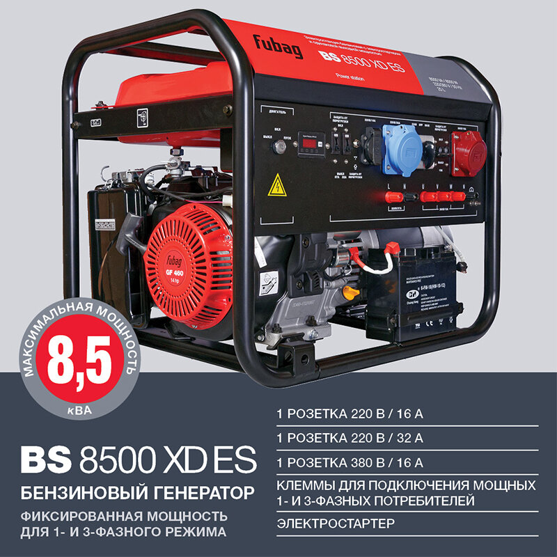 Генератор бензиновый Fubag BS8500XD ES Duplex 8 кВт высокий пусковой ток 16 кВт