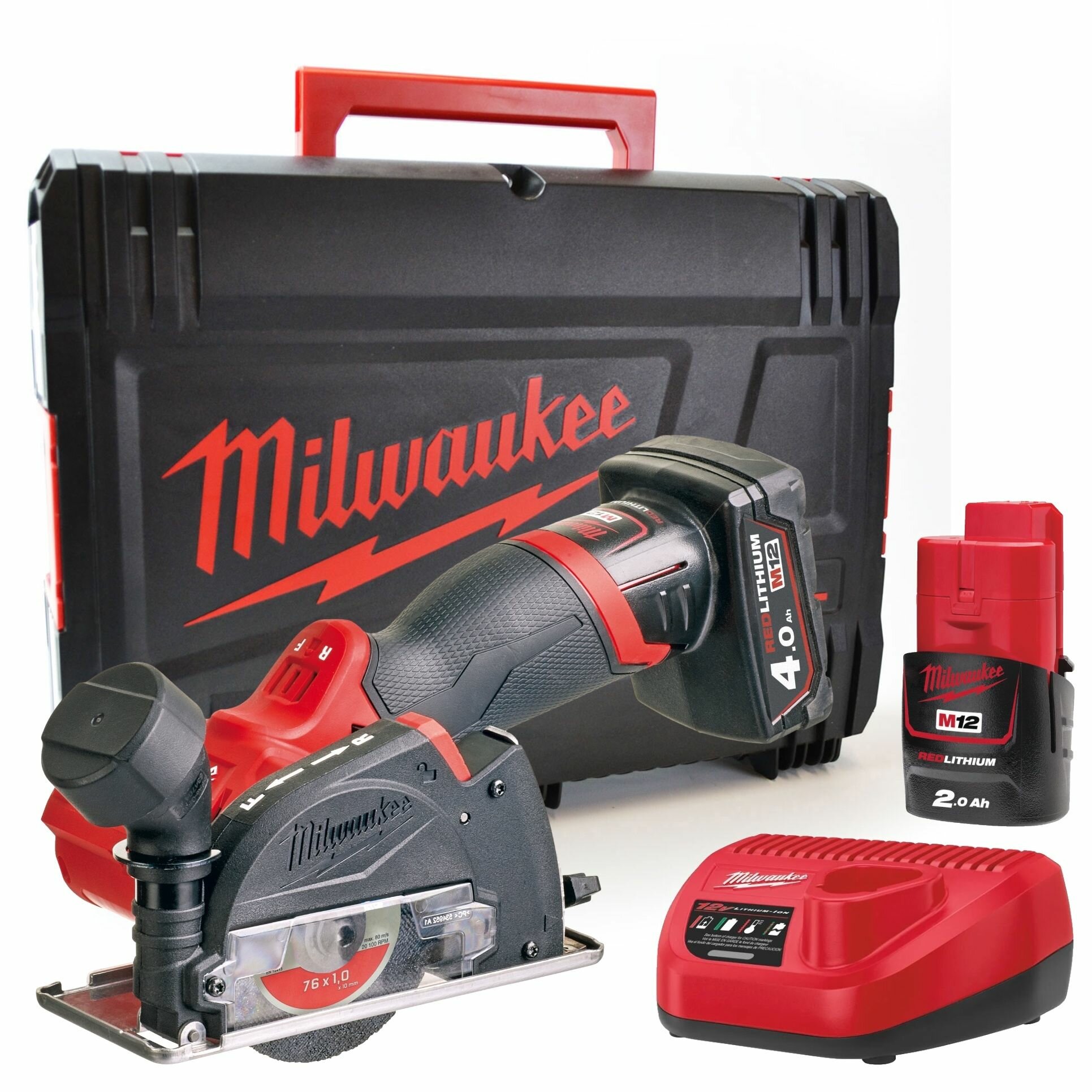 Аккумуляторная отрезная машина Milwaukee M12 FCOT-422X, 12 В, 76 мм, 20000 об/мин, с 2 АКБ 2 и 4 Ач и ЗУ, в кейсе, 4933464619