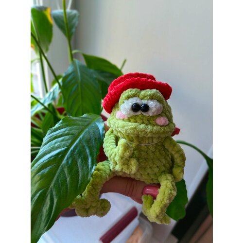 Лягушка, в шляпке, игрушка с ладошку