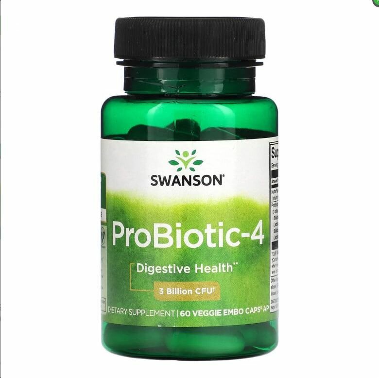 Пробиотик Swanson Probiotic-4, 3 Billion CFU, широкого спектра действия, 60 капсул — фото 1