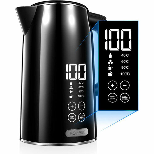 FOHERE Электрический чайник с температурным режимом FOHERE Kettle Stainless Steel 2200 Вт 17 л с двойными стенками светодиодный дисплей температуры функция поддержания тепла от 40 C до 100 C 10357₽