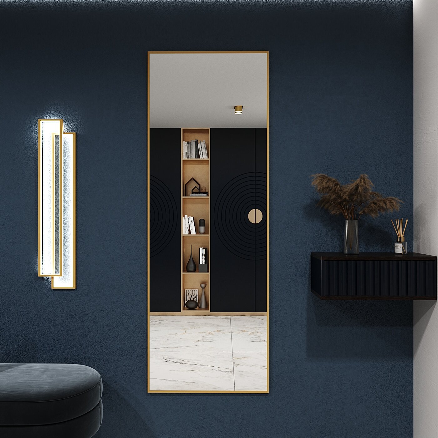 Зеркало настенное в алюминиевой раме ONE MARKET , 180х70 см. Золото