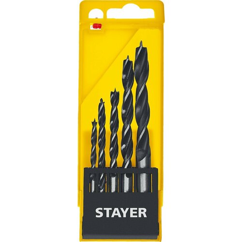 STAYER M-type, 5 шт: 4-5-6-8-10 мм, набор сверл спиральных по дереву (2942-H5) набор stayer свёрла по дереву 4 5 6 8 10 мм 5 предметов 2942 h5
