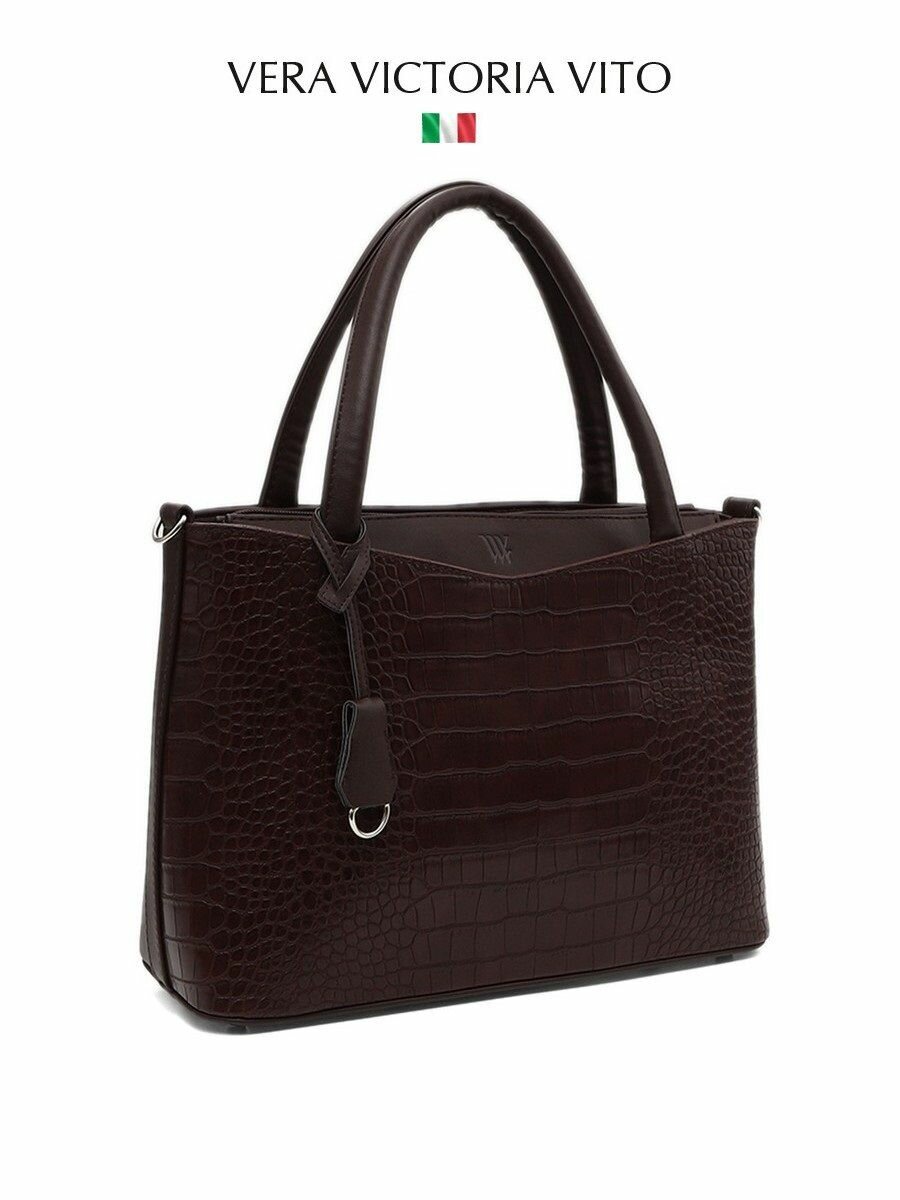 Сумка тоут Vera Victoria Vito, фактура под рептилию, темный шоколад — фото 1