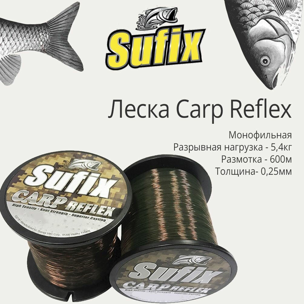 Леска для рыбалки монофильная карповая Sufix Carp Reflex камуфляж 600 м 0.25 мм 5,4 кг