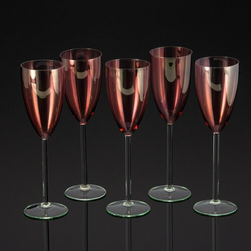 Набор бокалов для шампанского розового цвета на 5 персон, стекло, люстр
