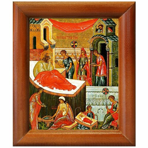 Рождество Пресвятой Богородицы, XV-XVI вв, икона в деревянной рамке 8*9,5 см рождество пресвятой богородицы xv xvi вв икона на доске 13 16 5 см
