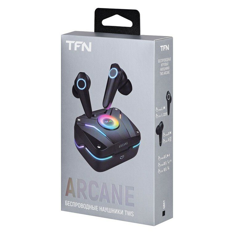 Наушники TFN Arcane black TFN-HS-TWS025BK беспроводные, вкладыши, с микрофоном, подсветка, TWS, Bluetooth, черный
